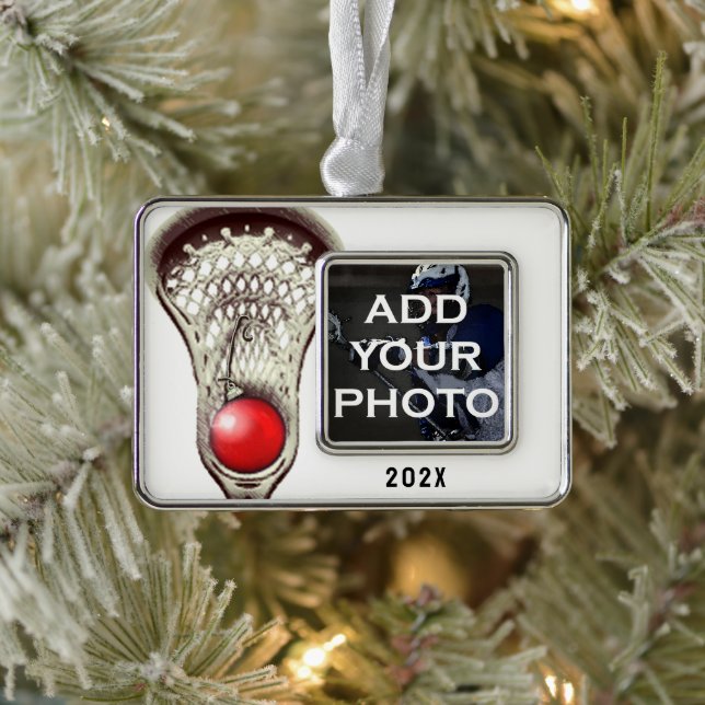 Personalisierte Lacrosse Collectible Rahmen-Ornament Silber (Baum)
