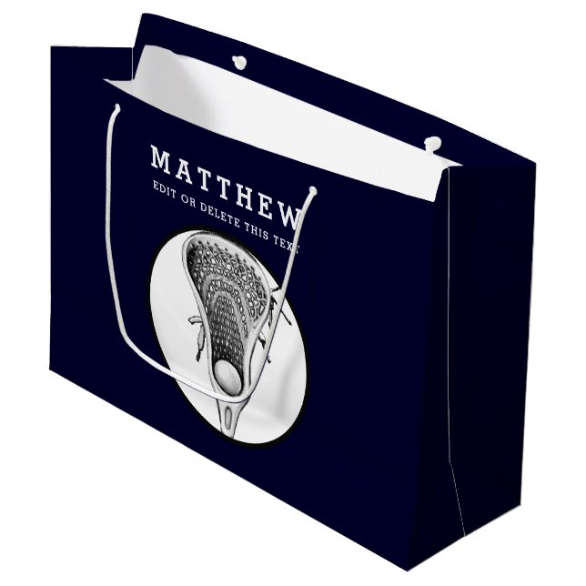 Personalisierte Lacrosse Große Geschenktasche Geschenktüte (Vorderseite Schrägansicht)
