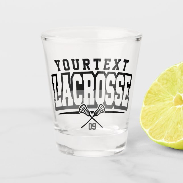 Personalisierte Lacrosse Player ADD-Teamnummer Schnapsglas (Vorderseite)