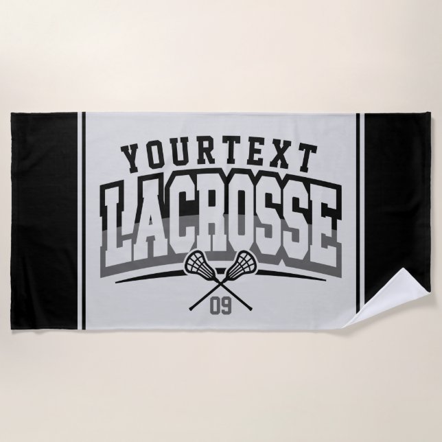 Personalisierte Lacrosse Player ADD-Teamnummer Strandtuch (Vorderseite)