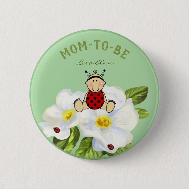 Personalisierte Lady Bug Baby Dusche Gastgeschenke Button (Vorderseite)