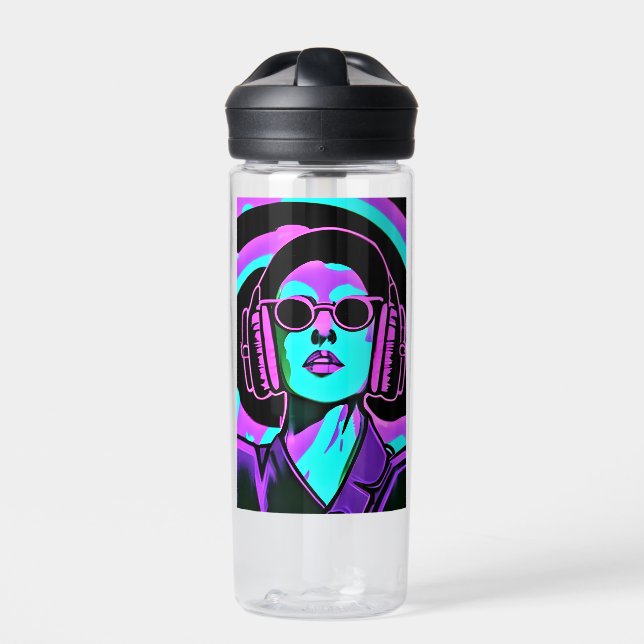 Personalisierte Lady in Kopfhörern Trinkflasche (Vorderseite)