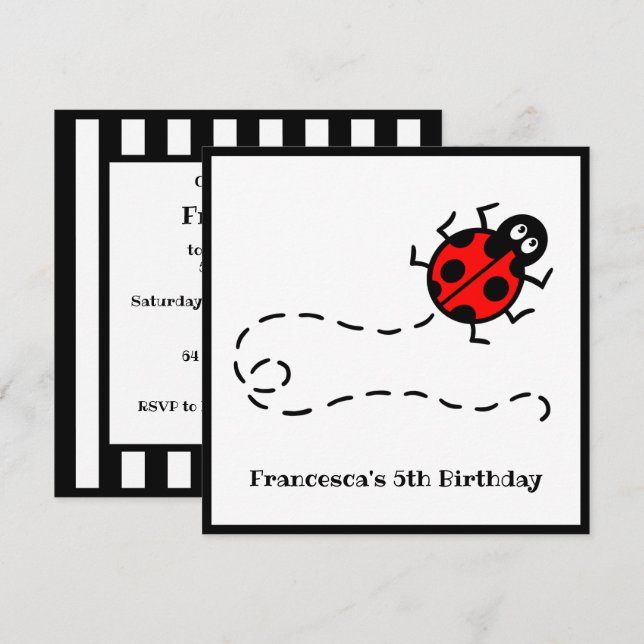 Personalisierte Ladybird-Muster Einladung (Vorne/Hinten)