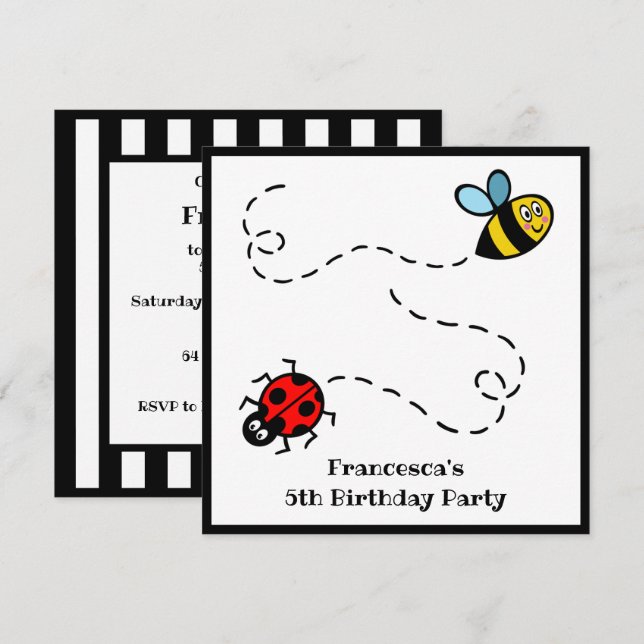 Personalisierte Ladybird und Hummel Einladung (Vorne/Hinten)