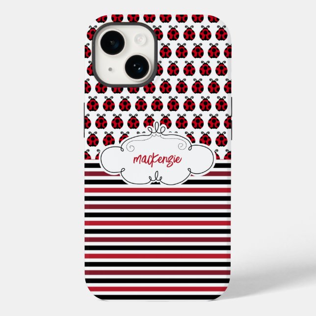 Personalisierte Ladybugs & Strips-Handy-Fall Case-Mate iPhone 14 Hülle (Rückseite)