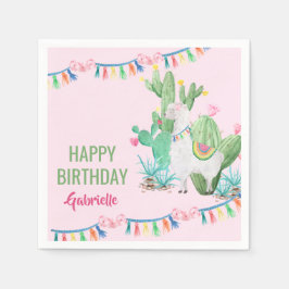 Personalisierte Lama- und Cactus Girls Geburtstags Serviette