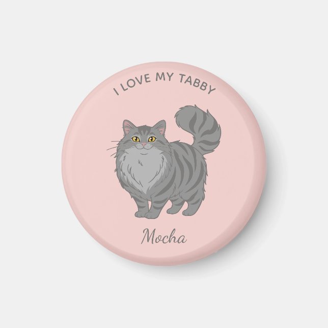 Personalisierte Langhaar-Graue-Tabby-Katzenmutter Magnet (Vorne)