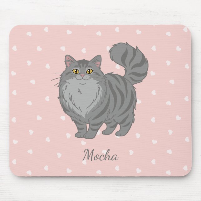 Personalisierte Langhaargraue Tabby-Katze Mousepad (Vorne)