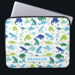 Personalisierte Laptopschutzhülle<br><div class="desc">Personalisiertes Watercolor-Dinosaurier-Muster-blaues Grün scherzt Laptop-Kasten. Aquarelldinosaurier im Grün und im Blau auf einem weißen Hintergrund. Personifizieren Sie mit Namen. www.SamAnnDesigns.com</div>