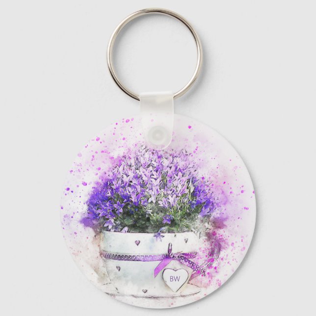 Personalisierte Lavendel-Blume Feminine Schlüsselanhänger (Vorderseite)