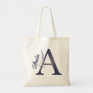 Personalisierte Lavendel-Blumen-Tasche mit Monogra Tragetasche