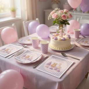 Personalisierte Lavendel-Gingham-Baby-Shower-Servi Serviette