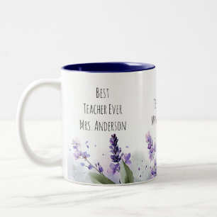 Personalisierte Lavendelblumen-Lehrerdankbarkeit Zweifarbige Tasse
