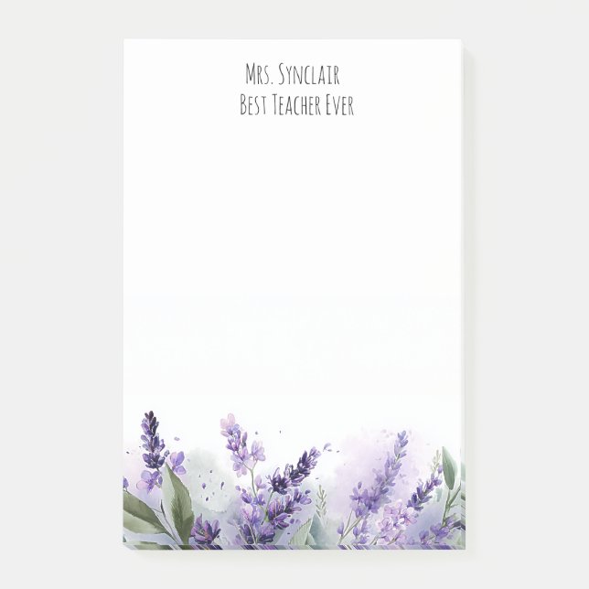 Personalisierte Lavendelblüten-Lehrerdankbarkeit Post-it Klebezettel (Vorderseite)