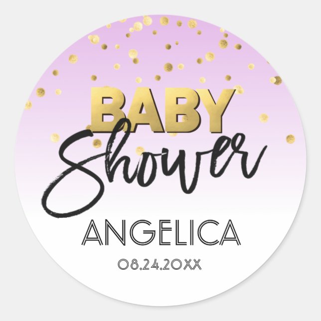 Personalisierte LAVENDER Gold Baby Duschmarken Runder Aufkleber (Vorderseite)