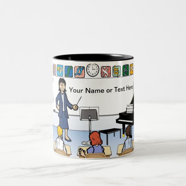 Personalisierte Lehrerin, Musik - Cartoon Zweifarbige Tasse (Mittel)