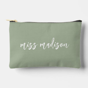 Personalisierte Lehrerin-Name-Schrift in Salbeigrü Zubehörtasche