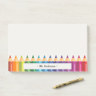 Personalisierte Lehrernamens Bunte Bleistifte Post-it Klebezettel