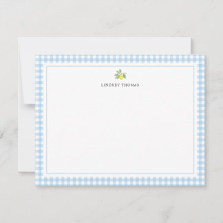 Personalisierte Lemon Blue Gingham-Randnotizen Mitteilungskarte