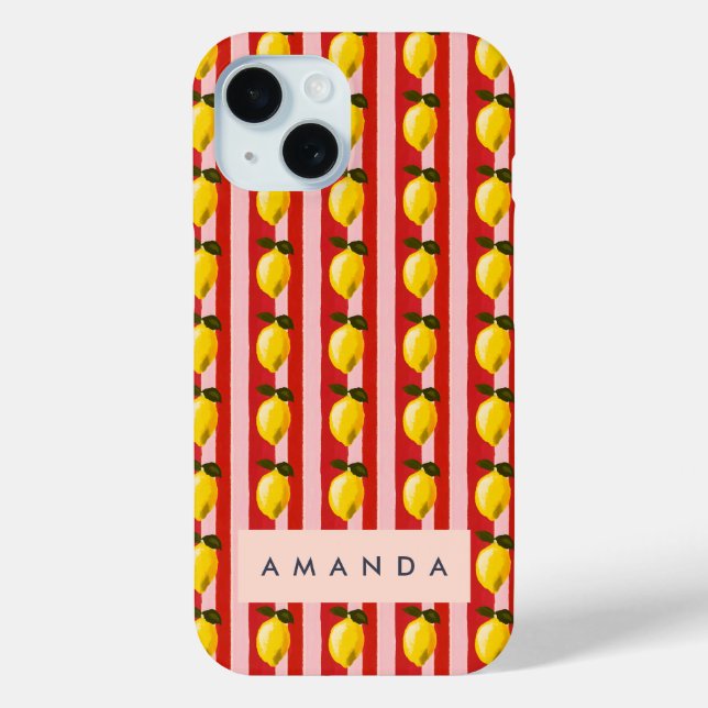 Personalisierte Lemon Stripe Muster Gelbe Zitronen Case-Mate iPhone Hülle (Rückseite)