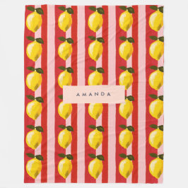 Personalisierte Lemon Stripe Muster Gelbe Zitronen Fleecedecke