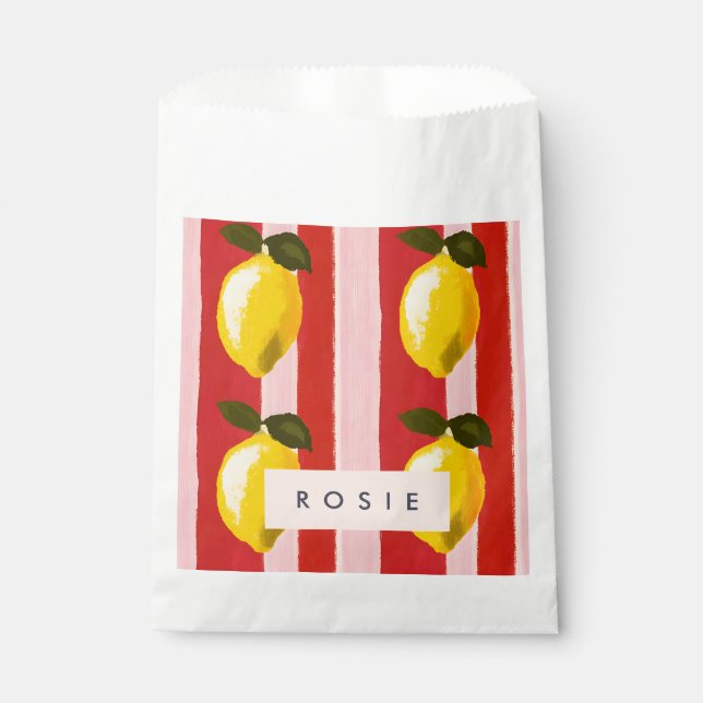 Personalisierte Lemon Stripe Muster Gelbe Zitronen Geschenktütchen (Vorderseite)