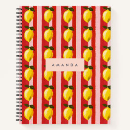 Personalisierte Lemon Stripe Muster Gelbe Zitronen Notizbuch