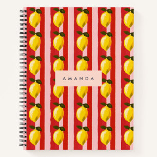 Personalisierte Lemon Stripe Muster Gelbe Zitronen Notizbuch