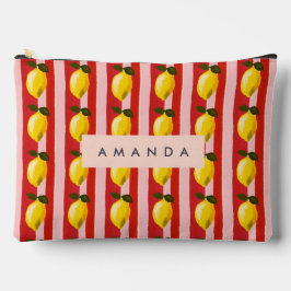 Personalisierte Lemon Stripe Muster Gelbe Zitronen Zubehörtasche