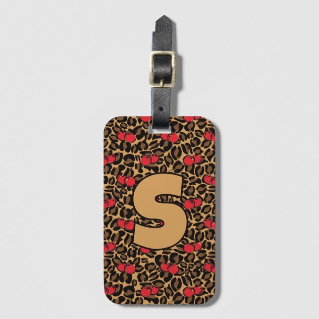Personalisierte Leopard-Kirschen Gepäckanhänger (Vorderseite Vertikal)