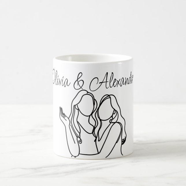 Personalisierte lesbische Couple Line Art Kaffeetasse (Mittel)