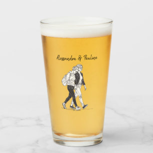 Personalisierte Lesbische Couple Walking Line Art Glas