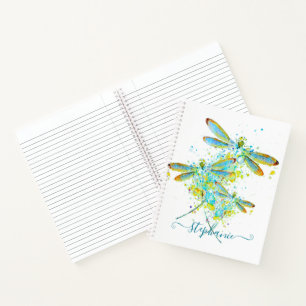 Personalisierte Libelle in Türkis Spritzer  Notizbuch