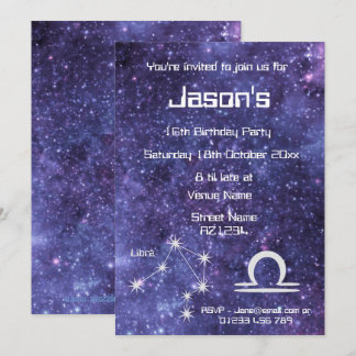 Personalisierte Libra Zodiac Galaxy Party Einladung
