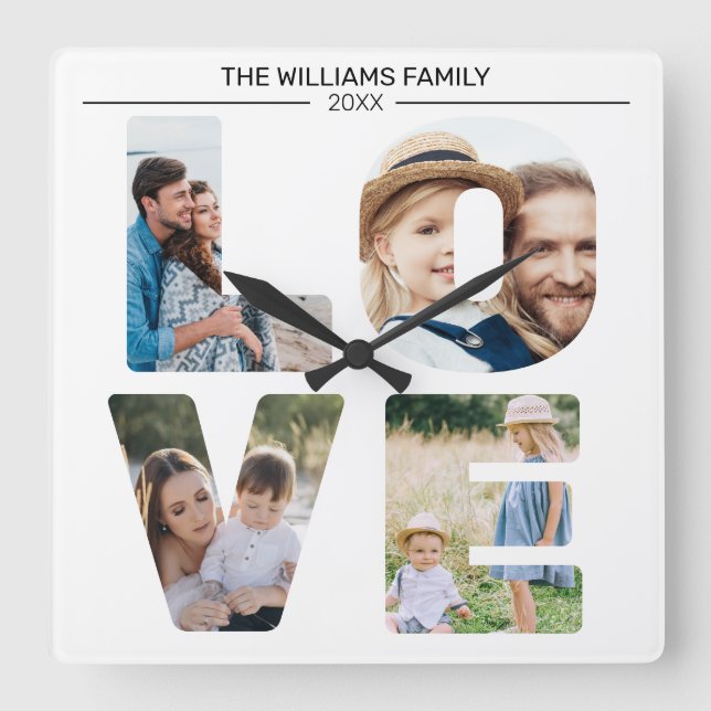 Personalisierte Liebe-Collage für benutzerdefinier Quadratische Wanduhr (Vorderseite)