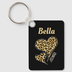 Personalisierte Liebe Herzleopard Print Retro Schlüsselanhänger