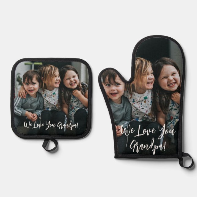 Personalisierte Liebe Ihr Großvater Foto Handschri Ofenhandschuh & Topflappen-Set (Vorderseite)