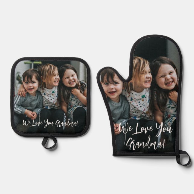 Personalisierte Liebe Ihr Oma Foto Handschriftlich Ofenhandschuh & Topflappen-Set (Vorderseite)