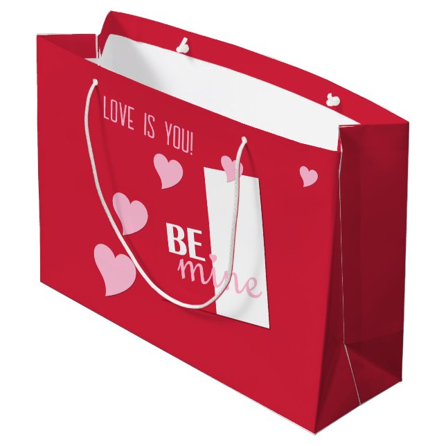 Personalisierte Liebe ist, du bist meine, rosa Her Große Geschenktüte (Rückseite Schrägansicht)
