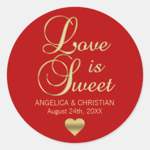 Personalisierte LIEBE IST ROTE Goldhochzeit Runder Aufkleber