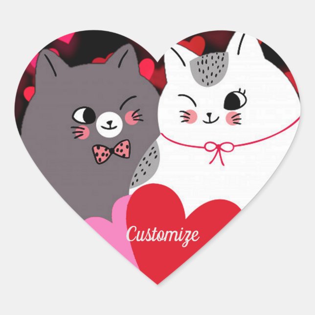 Personalisierte Liebe Katzen Herz-Aufkleber (Vorderseite)