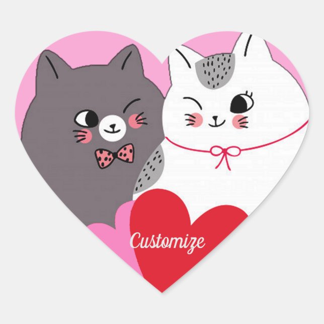 Personalisierte Liebe Katzen rosa Herz-Aufkleber (Vorderseite)
