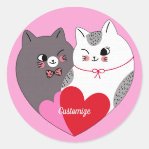 Personalisierte Liebe Katzen rosa Runder Aufkleber