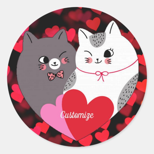 Personalisierte Liebe Katzen Runder Aufkleber (Vorderseite)