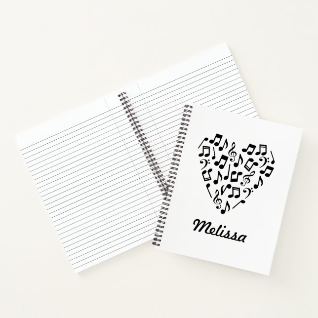 Personalisierte Liebe Musikherz Grosses Notizbuch (Innenseite)