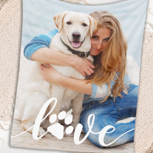 Personalisierte Liebe Paw Print Dog Lover Foto Fleecedecke