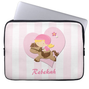 Personalisierte Liebe-Reiten-Rosa-Streifen Laptopschutzhülle