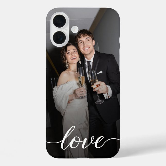 Personalisierte Liebe Script Couple Foto iPhone 16 Plus Hülle (Rückseite)