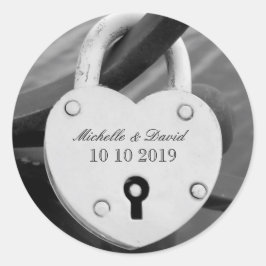 Personalisierte Liebe Sperre Hochzeitsticker Runder Aufkleber