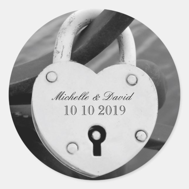 Personalisierte Liebe Sperre Hochzeitsticker Runder Aufkleber (Vorderseite)